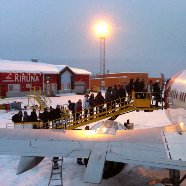 People boarding the kiruna to Stockholm flight earlier today
