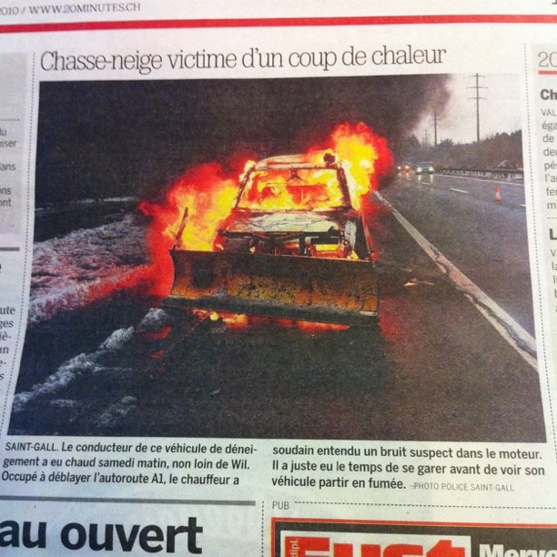 Snowplow on fire, England wishes it could have this kind of news ;-)
