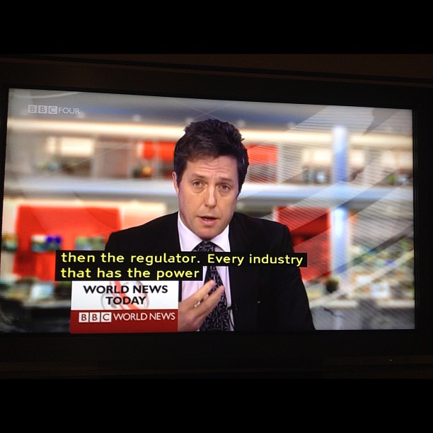 Hugh grant presenting the news. Not quite, he was commenting on the leveson enquiry.