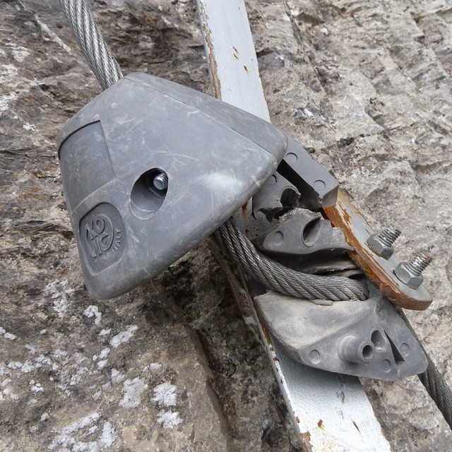 Rock damage to part of a via ferrata ladder in leukerbad.