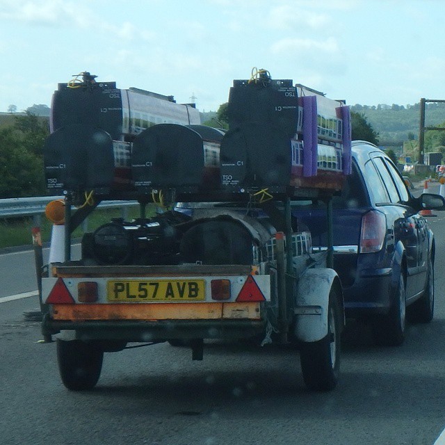 Transporting a toy train set.