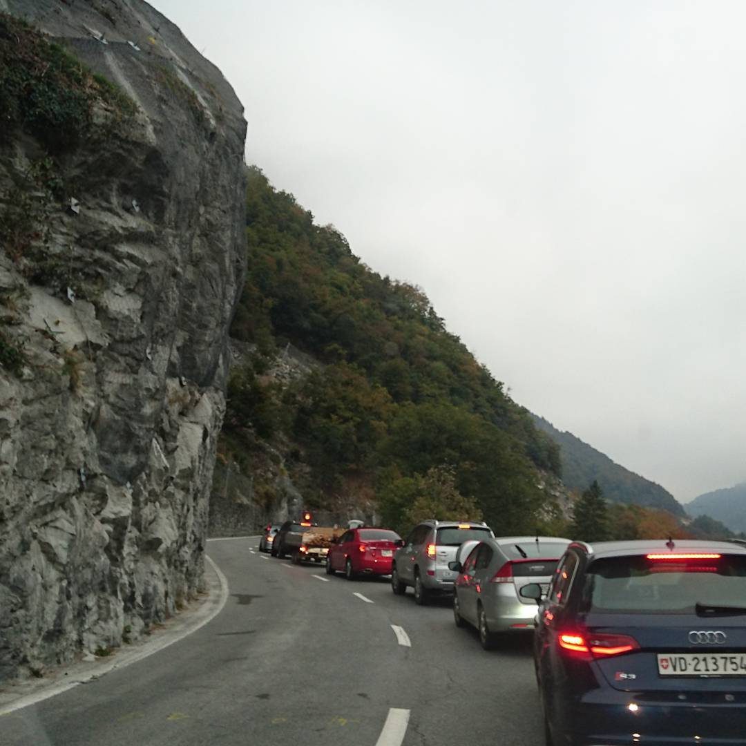 The joy of traffic in the mountains.