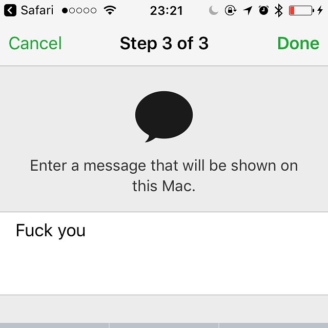 The message my laptop thief will see if he logs on.