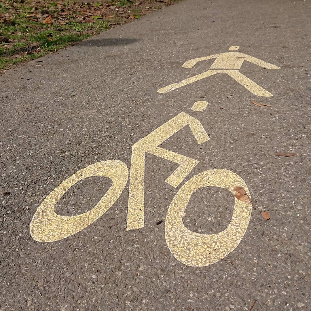 Pedestrians need to jump over cyclists.
