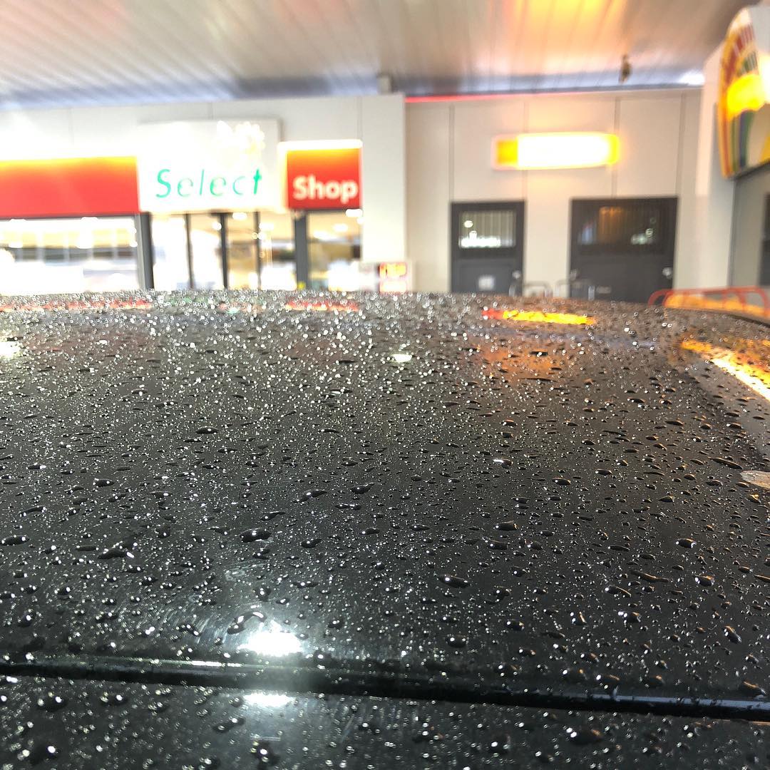 While refueling the car.