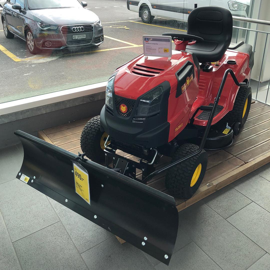 Dear Brits, in Switzerland lawnmowers become snow plows:-).