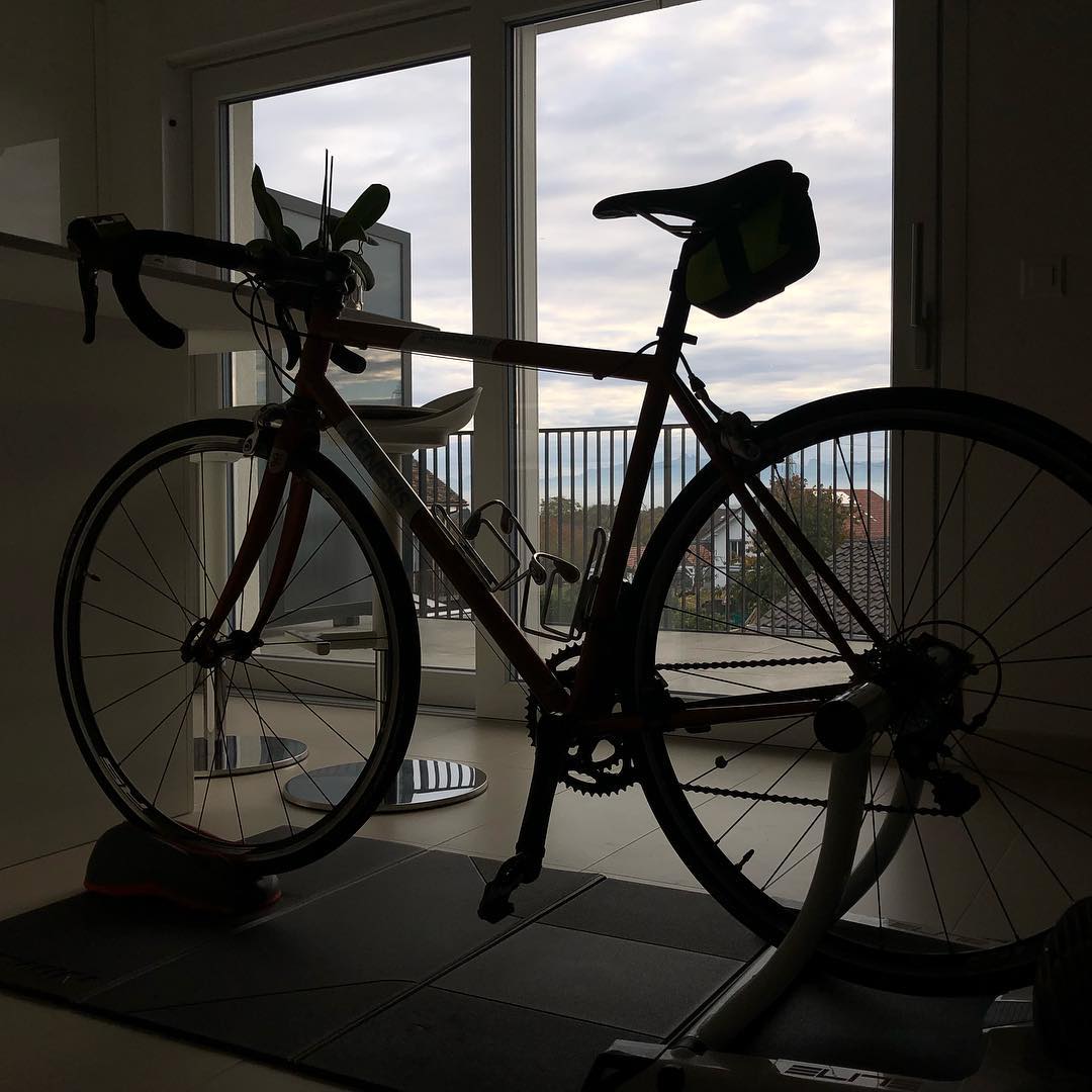 My indoor trainer with a view of the Alps.