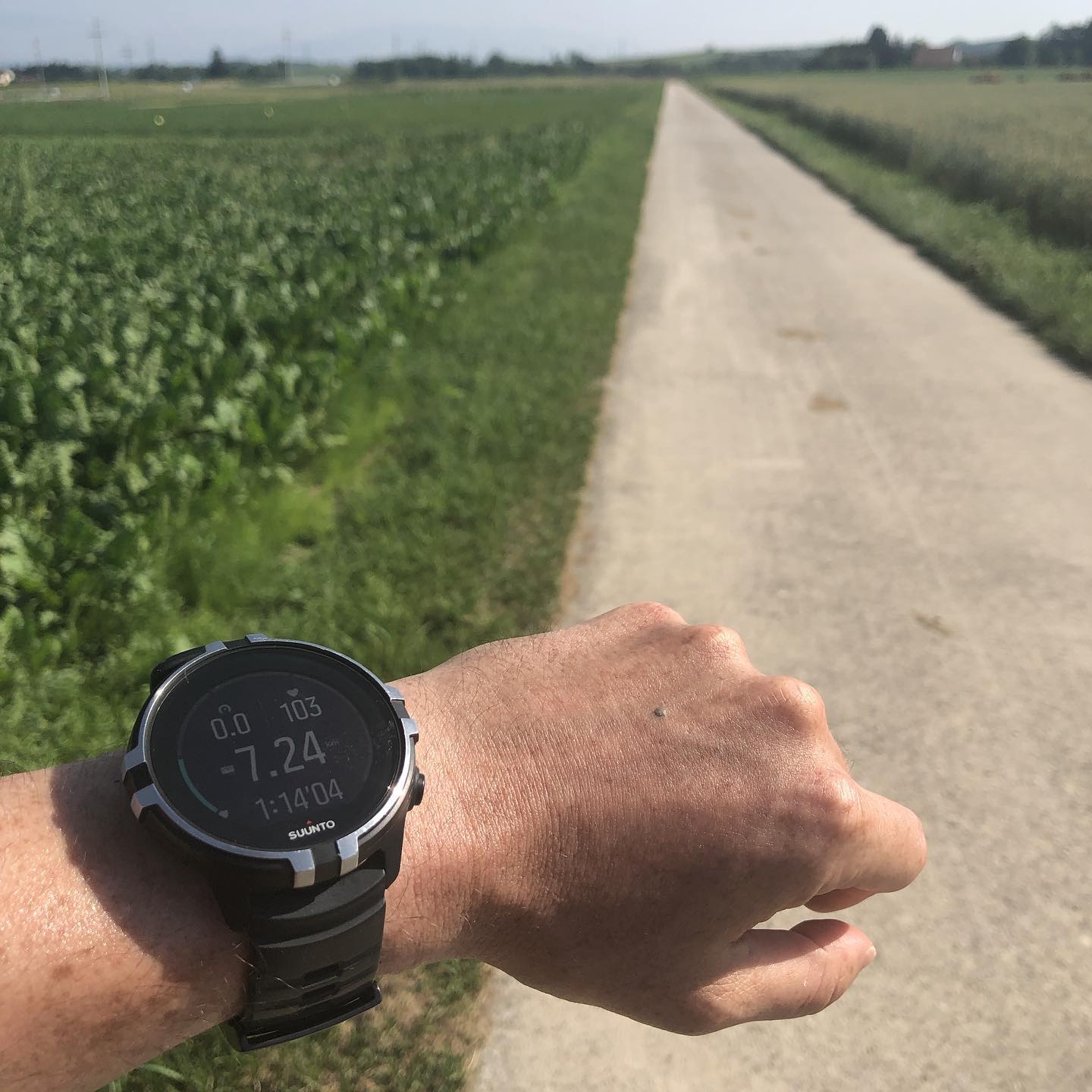 UV of five when I started, now down to 3. Air temperature of 32c and Iâve been walking for one hour 15 so far. I am as wet and salty as if I had been in the sea. :-) too much information? I wouldnât be in this state if my scooter had finally been fixed.