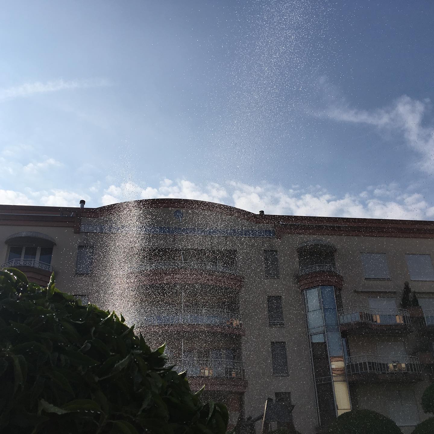 A rotating sprinkler in Nyon watering the plants (and me) during the current heatwave.