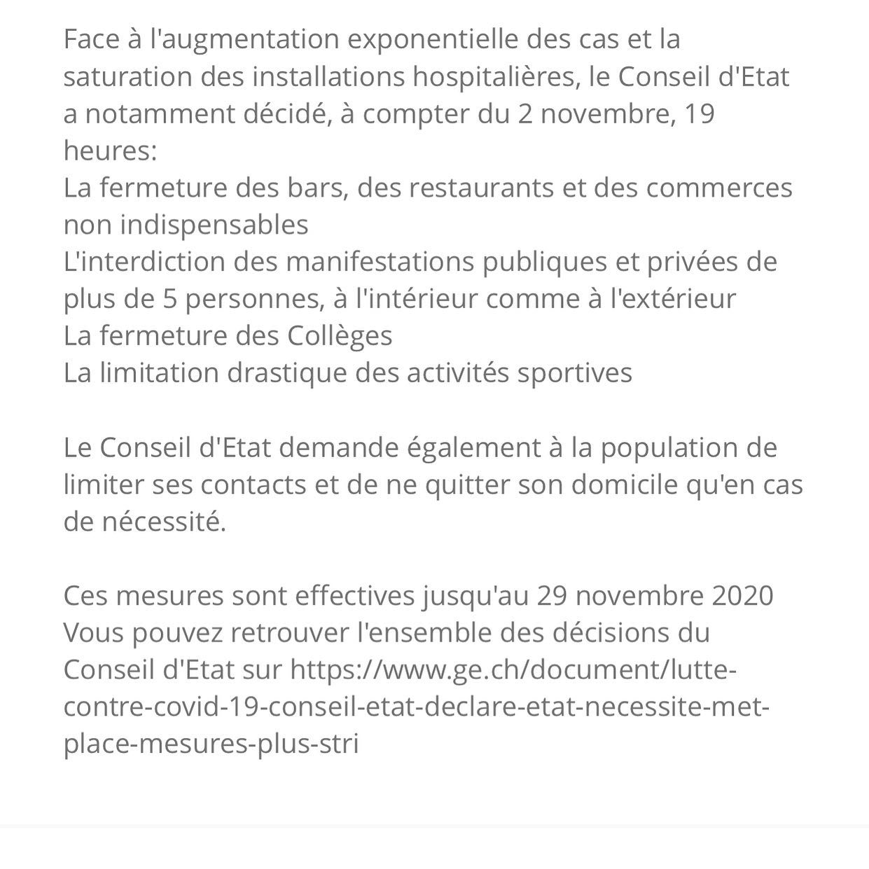 Stay the duck home now in effect in Geneva.